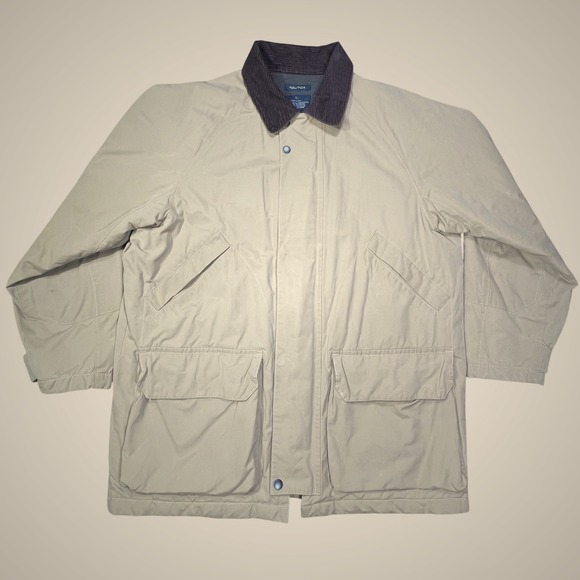 Nautica Other - Nautica Mens chore barn coat‎ Tan Corduroy Collar Size Large Quilted Lined
